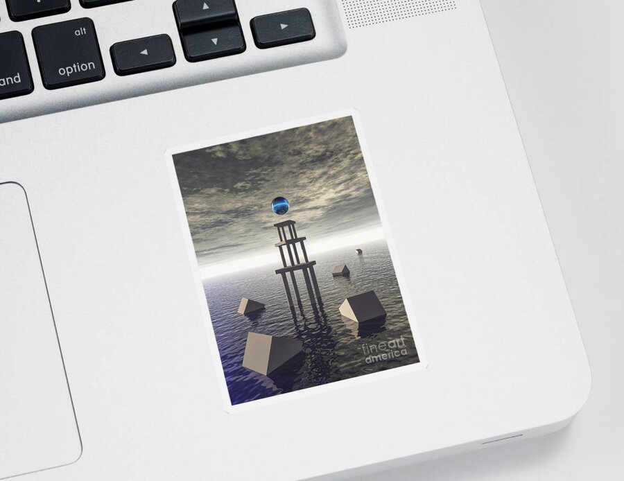 Structure Sticker featuring the digital art Mysterious Tower At Sea by Phil Perkins