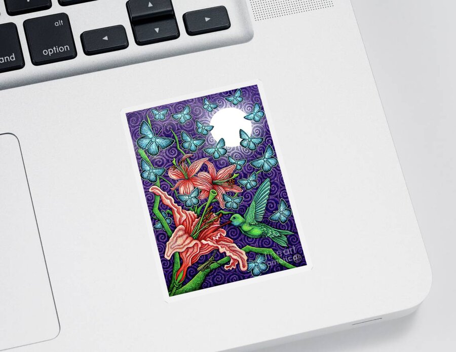 Hummingbird Sticker featuring the painting Night Garden 5 by Amy E Fraser