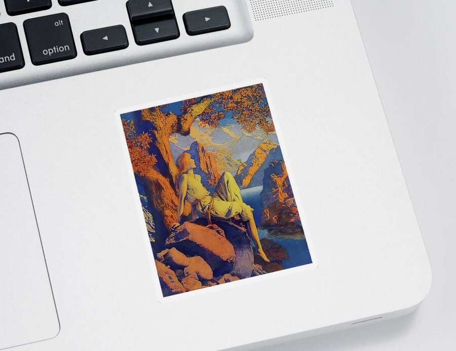 Maxfield Parrish Sticker featuring the photograph Night Is Fled by Maxfield Parrish
