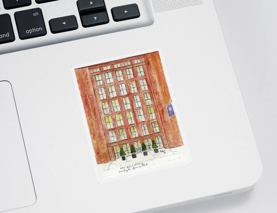 Nyu Sticker featuring the painting NYU Bobst Library by Afinelyne