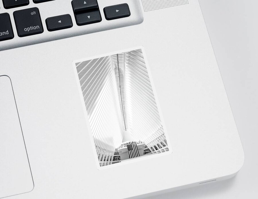 Wtc Sticker featuring the photograph Oculus World Trade Center USA BW by Susan Candelario