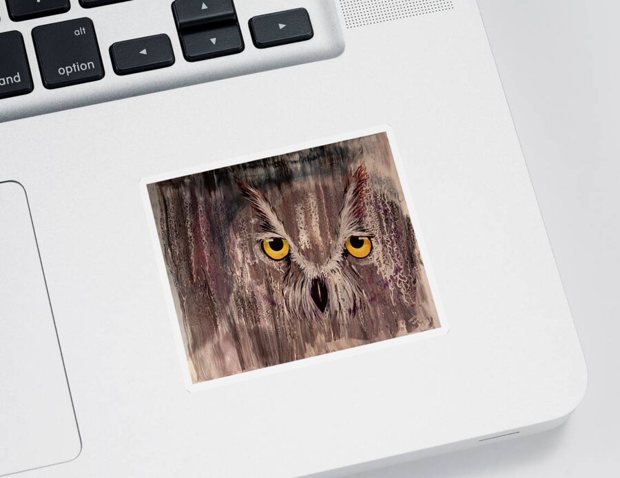 Owl Sticker featuring the painting OL Rainy Day Owl by Laurel Bahe
