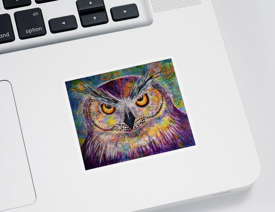 Owl Sticker featuring the painting OL Spirals by Laurel Bahe