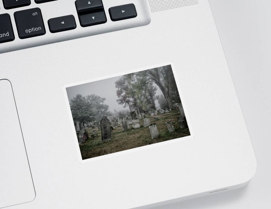 Autumn Sticker featuring the photograph Old Foggy Cemetery by Crystal Wightman