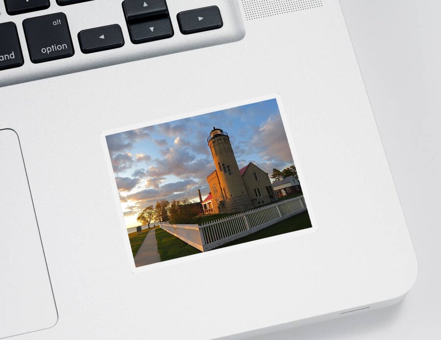 Michigan Sticker featuring the photograph Old Mackinac Point Lighthouse Sunrise by Keith Stokes