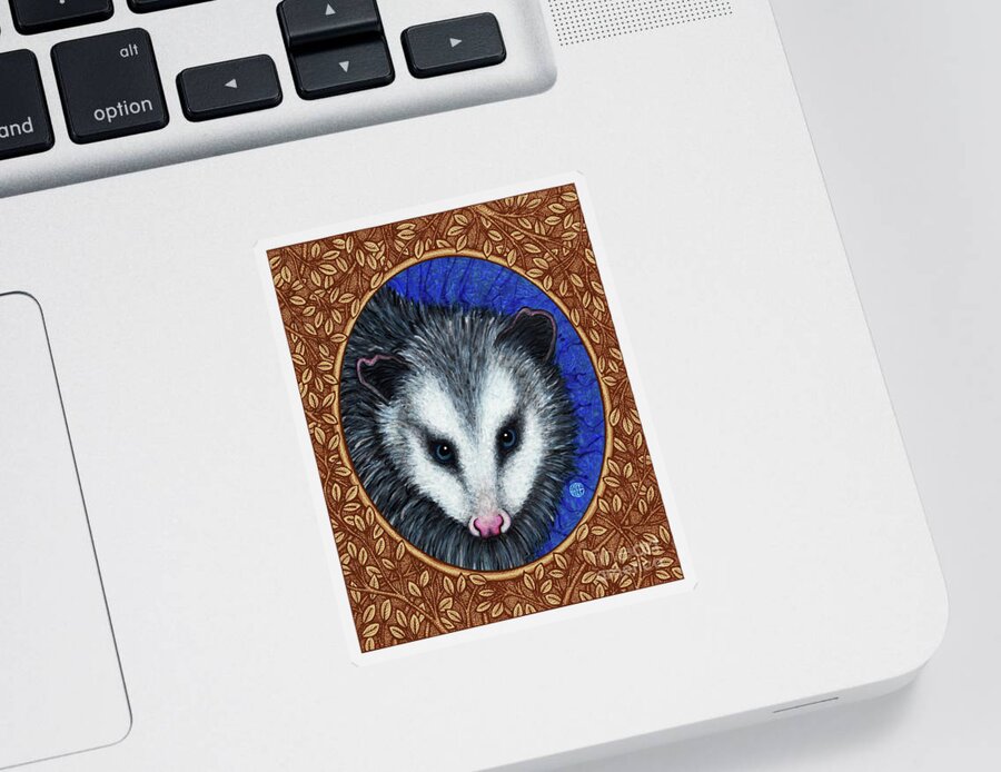 Animal Portrait Sticker featuring the painting Opossum Portrait - Brown Border by Amy E Fraser