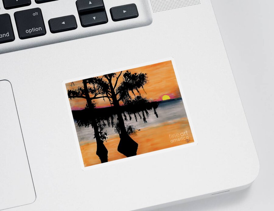 Sunset Sticker featuring the drawing Orange Cypress Sunset by D Hackett