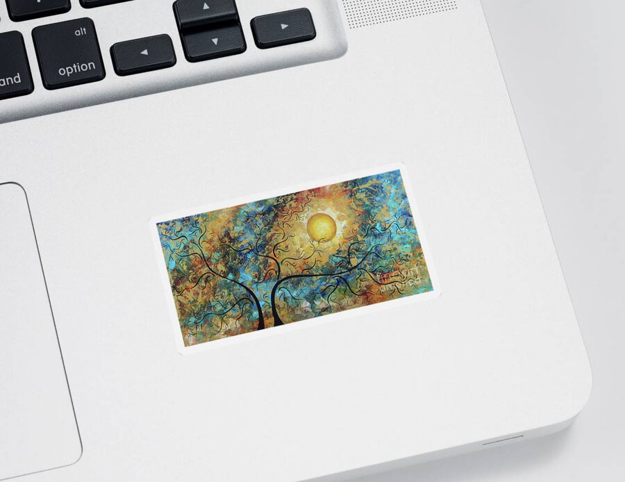 Original Sticker featuring the painting Original MADART Metallic Gold Abstract Landscape Moon Painting BREATHTAKING by Megan Duncanson by Megan Aroon