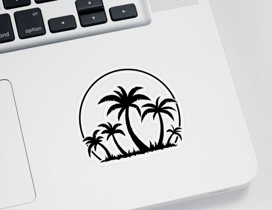 Palm Trees And Sunset in Black Sticker by John Schwegel - Pixels Merch