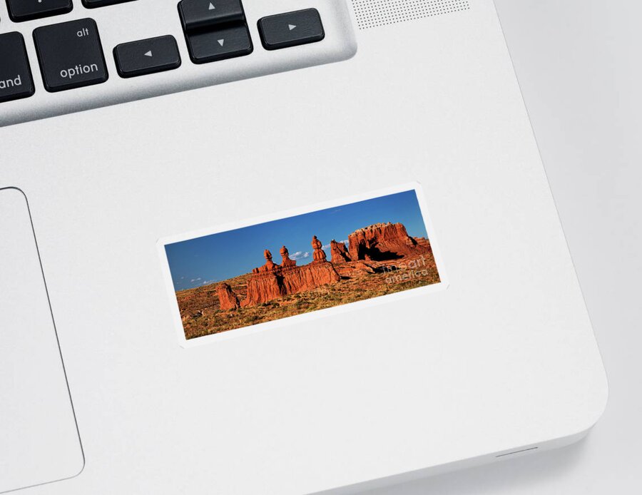 North America Sticker featuring the photograph Panorama Three Sisters Hoodoo Goblin Valley Utah by Dave Welling