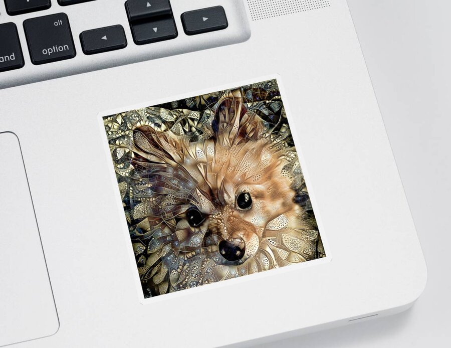 Pomeranian Dog Sticker featuring the digital art Paris the Pomeranian Dog by Peggy Collins