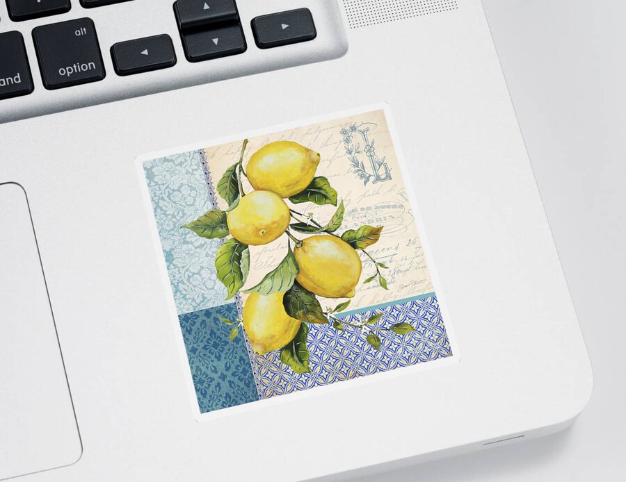 Lemon Sticker featuring the mixed media Patchwork Lemons A by Jean Plout