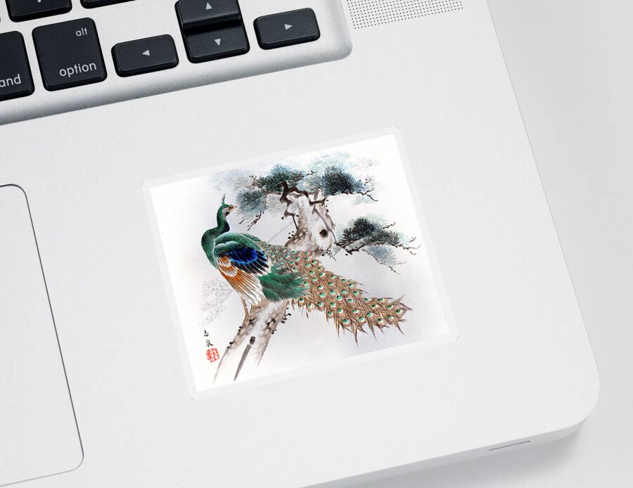 Japan Sticker featuring the painting Peacock by Shisen