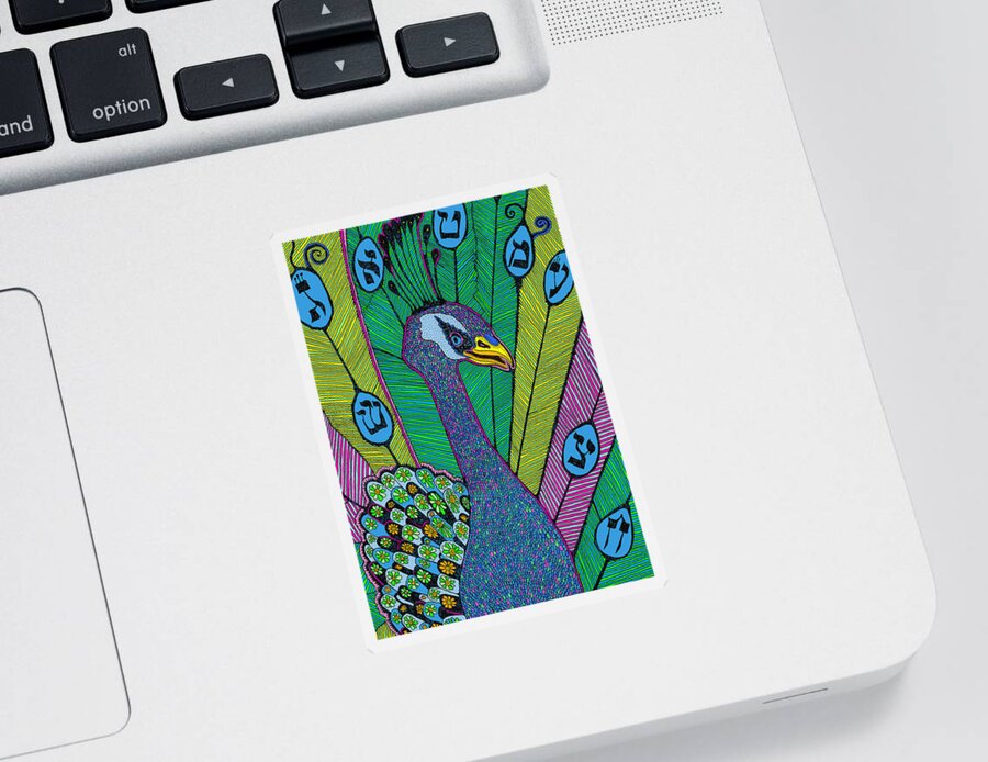 Peacock Sticker featuring the painting Peacock by Yom Tov Blumenthal
