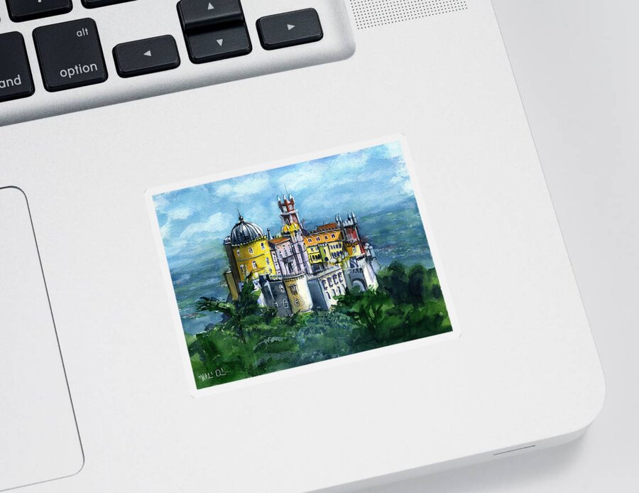 Lisboa Sticker featuring the painting Pena National Palace in Sintra Portugal by Dora Hathazi Mendes