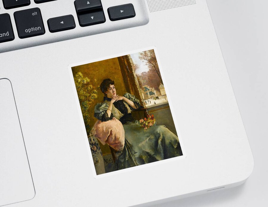 19th Century Art Sticker featuring the painting Pensive Woman Near a Window by Alfred Stevens