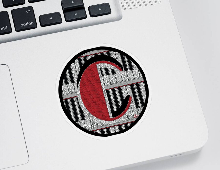 Piano Sticker featuring the digital art Piano Deco Monogram C by Cecely Bloom