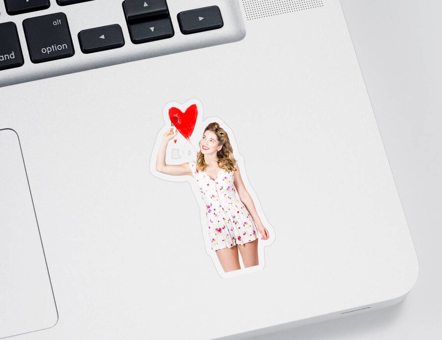 Romantic Sticker featuring the photograph Pin up painting retro romantic heart on blank wall by Jorgo Photography