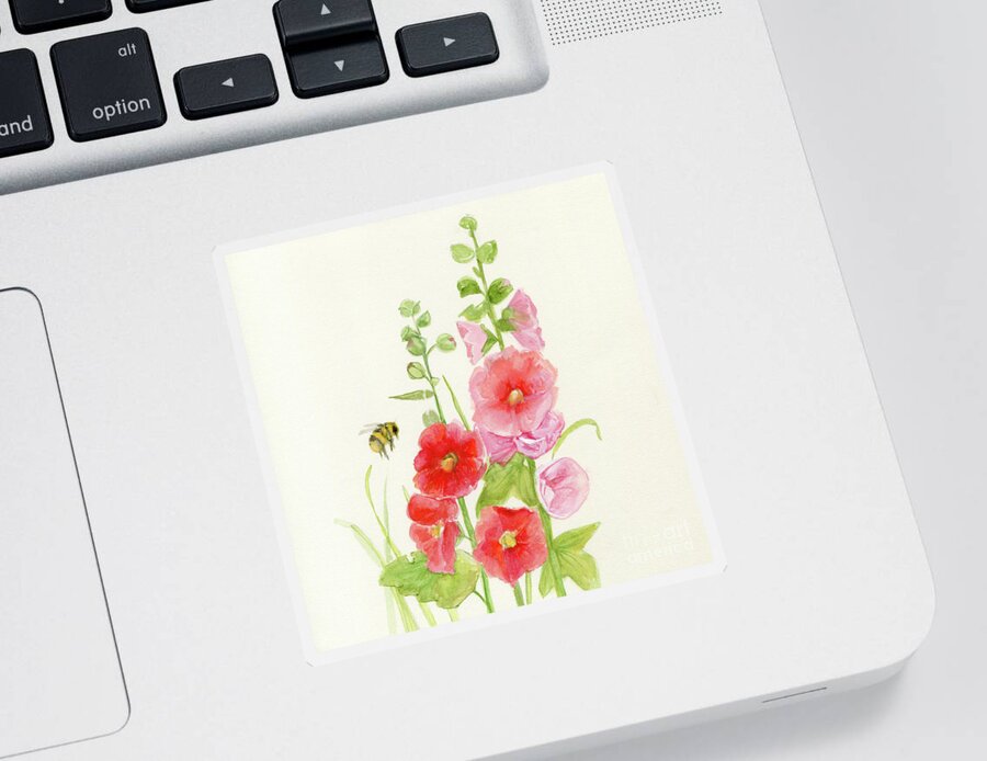 Flowers Sticker featuring the painting Pink Hollyhock Watercolor by Laurie Rohner