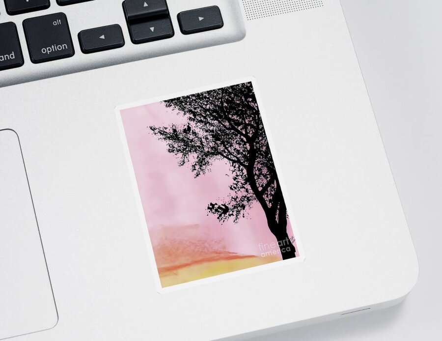 Sunset Sticker featuring the drawing Pink - Silhouette - Sunset by D Hackett