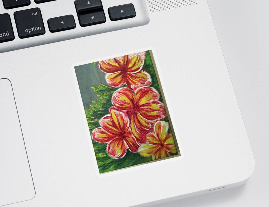 Plumeria Sticker featuring the painting Plumeria Flower in Downtown Pahoa by Michael Silbaugh