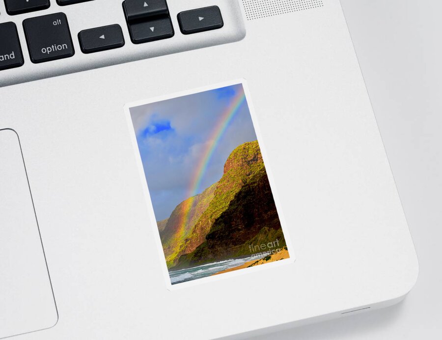 Rainbow Sticker featuring the photograph Polihale Rainbow's End by Debra Banks