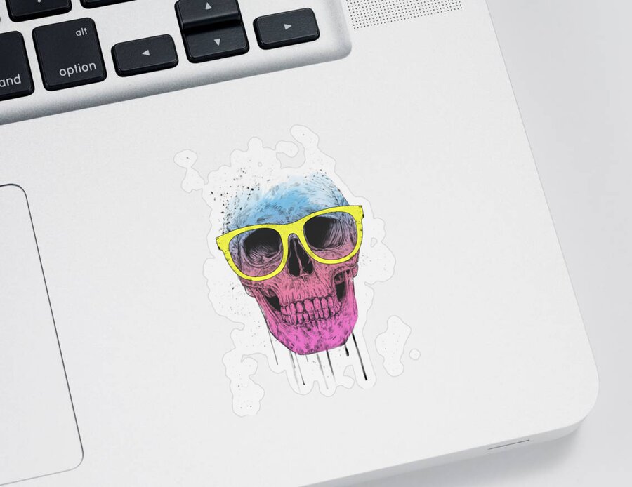 Skull Sticker featuring the mixed media Pop art skull with glasses by Balazs Solti