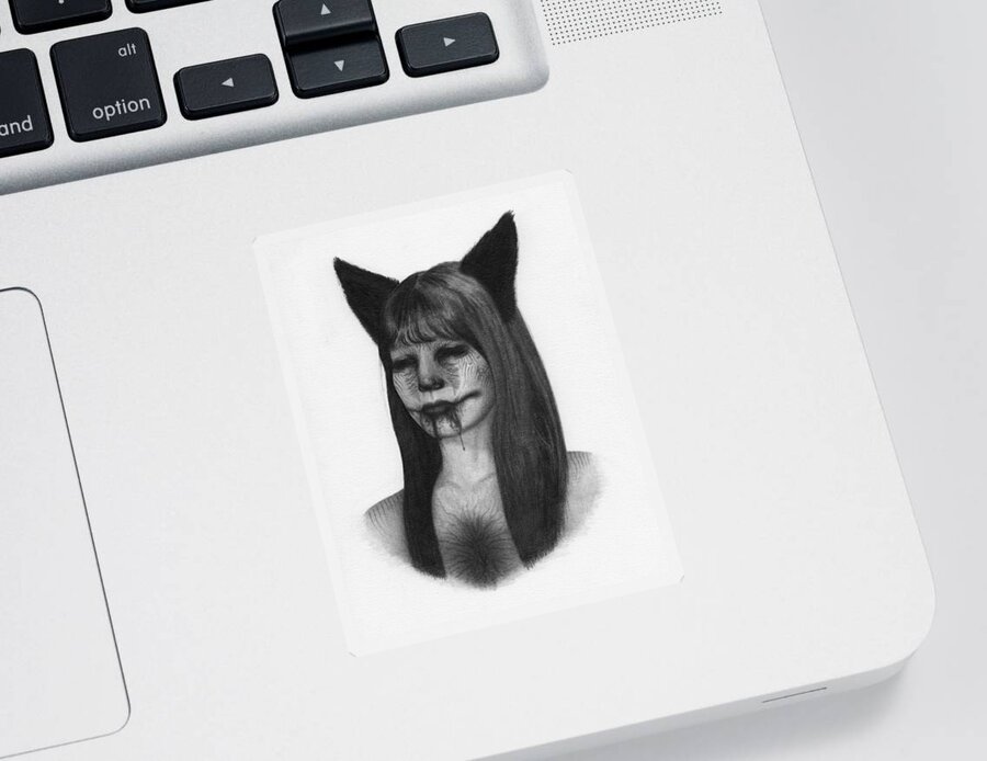 Horror Sticker featuring the drawing Portrait of a Kumiho - Artwork by Ryan Nieves