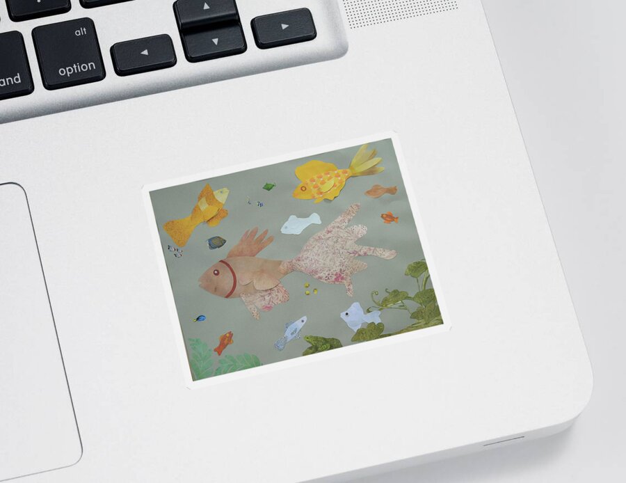 Fish Sticker featuring the mixed media Pretty in Pink by Charla Van Vlack