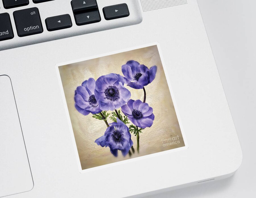 Flower Sticker featuring the digital art Pretty Periwinkle Poppies by Lois Bryan