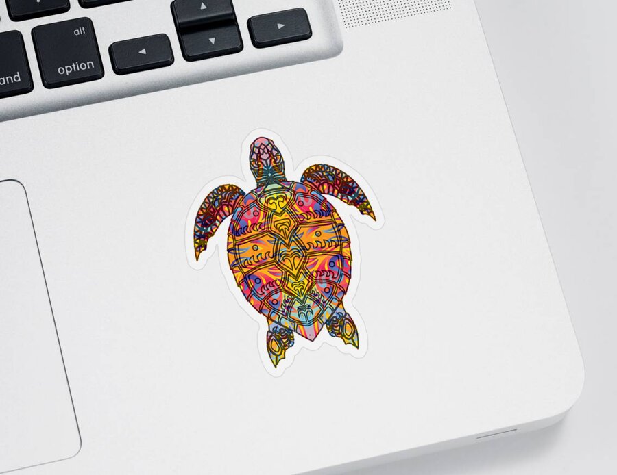 Thanksgiving Sticker featuring the digital art Psychedelic Hippie Sea Turtle design Gift Tribal Turtle graphic by DC Designs SuaMaceir