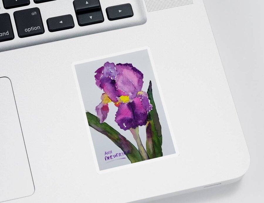 Purple Sticker featuring the painting Purple Bearded Iris by Ann Frederick