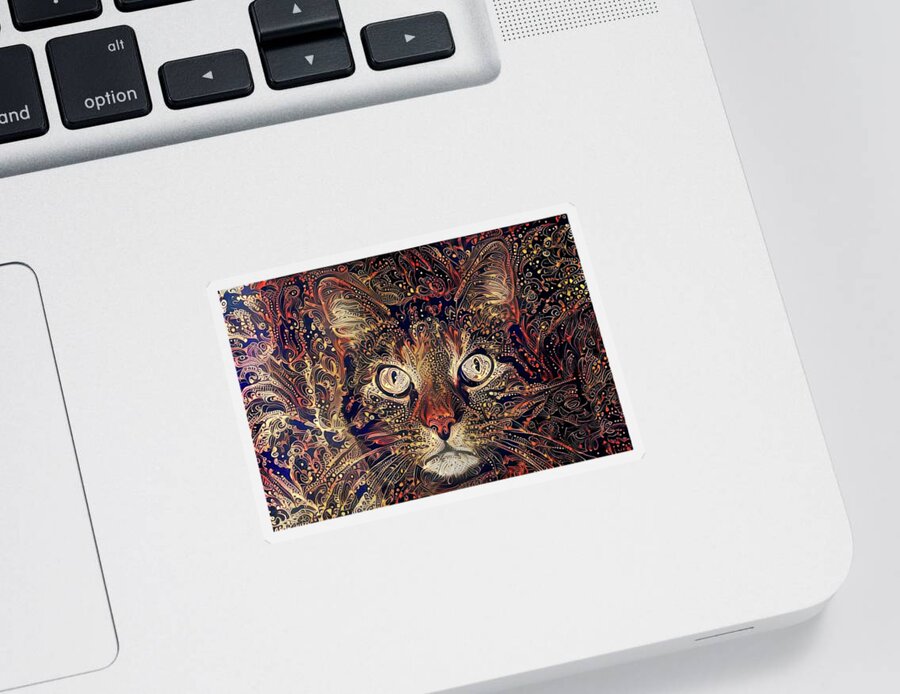 Tabby Cat Sticker featuring the digital art Mystic in Paisley by Peggy Collins