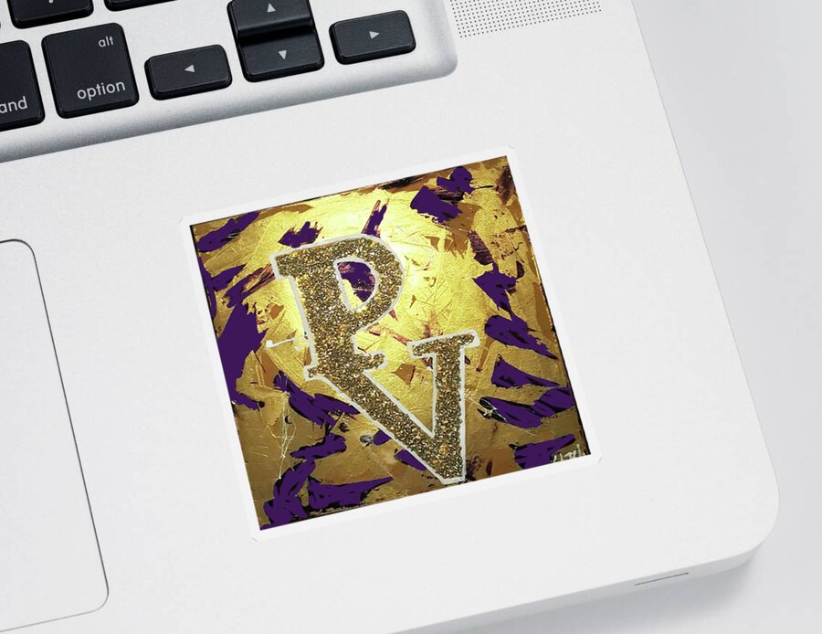 Pv Gold And Purple Sticker featuring the painting PV-UKnow by Femme Blaicasso