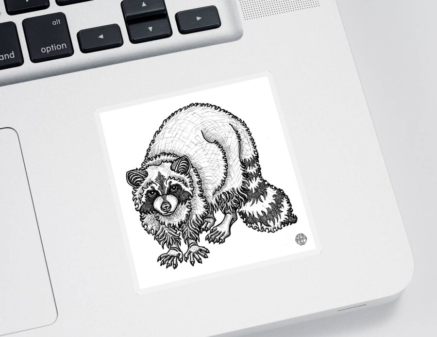 Animal Portrait Sticker featuring the drawing Raccoon by Amy E Fraser