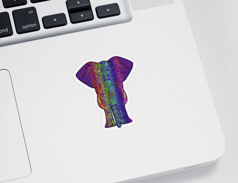 Savetheelephants Sticker featuring the digital art Rainbow Purple Elephant on Black by Diego Taborda