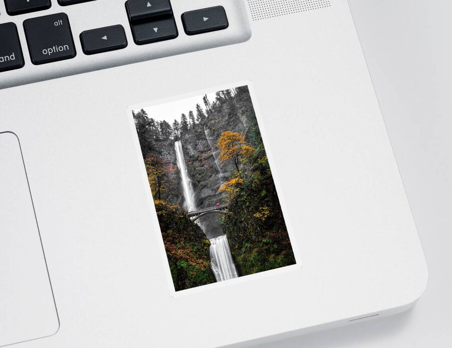 Rainy Day At Multnomah Falls Sticker featuring the photograph Rainy Day At Multnomah Falls by Wes and Dotty Weber