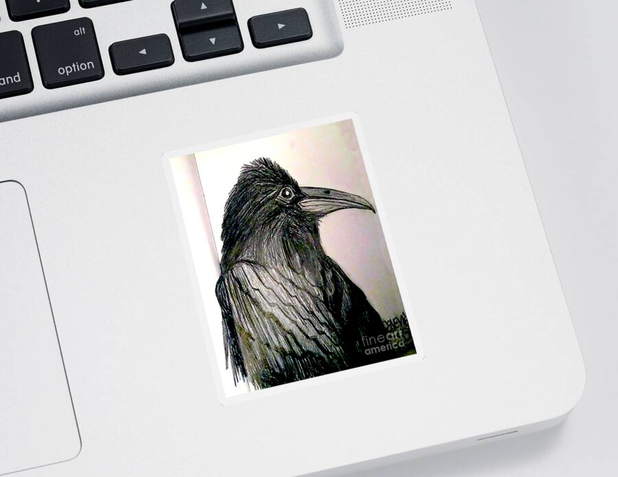 Raven Sticker featuring the drawing Raven by Genevieve Esson