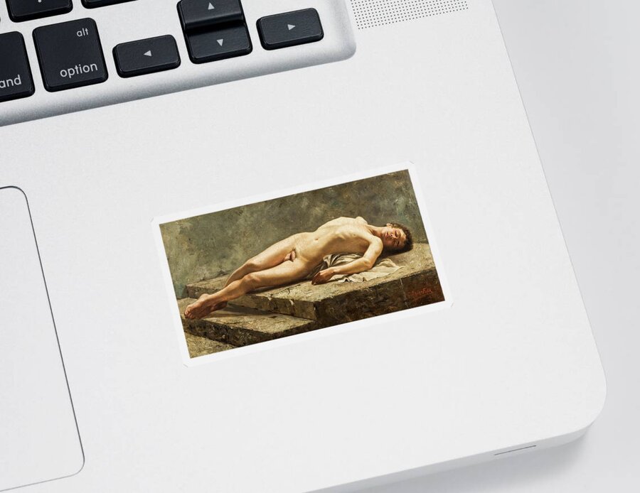 Carlos Baca-flor Sticker featuring the painting Reclining nude, 1886 by Carlos Baca-Flor