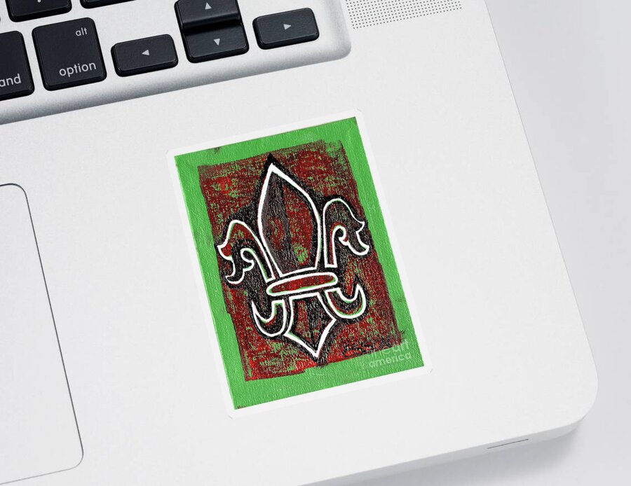 Fleurdelis Sticker featuring the painting Red And Green Fleur De Lys by Genevieve Esson