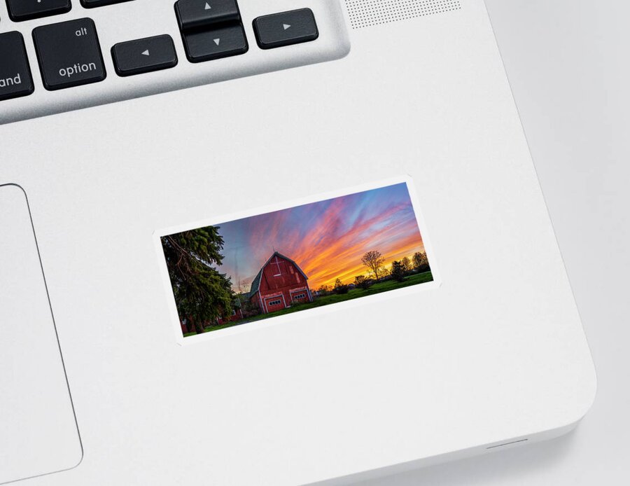 Red Barn At Sunset Sticker featuring the photograph Red Barn At Sunset by Mark Papke
