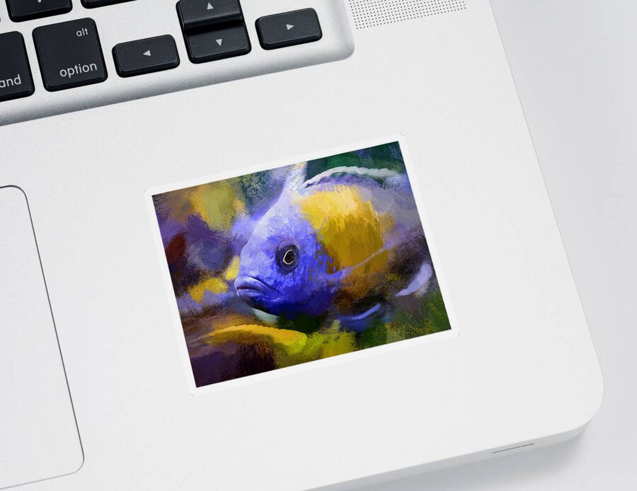 African Cichlid Sticker featuring the digital art Red Fin Borleyi Cichlid Artwork by Don Northup
