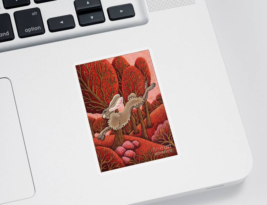 Hare Sticker featuring the painting Red Forest Run by Amy E Fraser