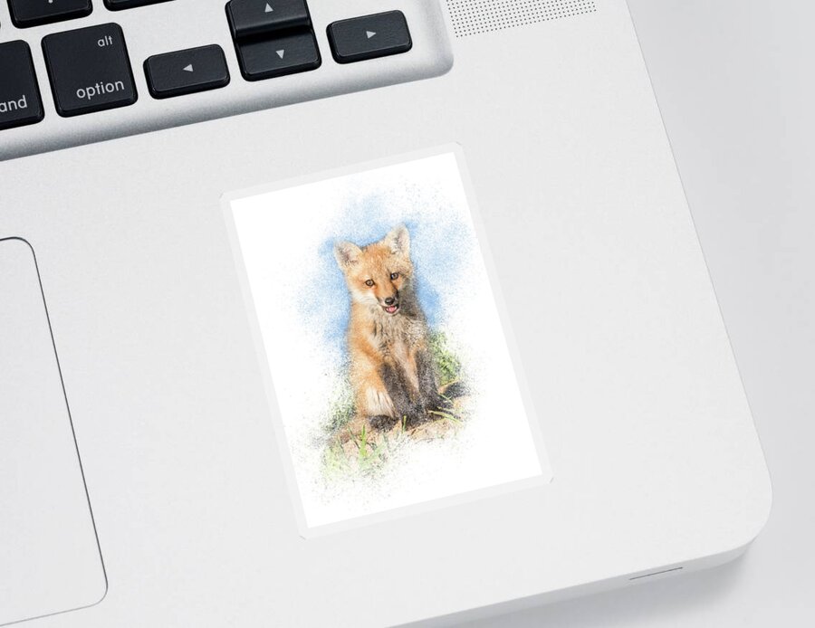 Fox Sticker featuring the photograph Red Fox Kit #1 - Sitting Tall by Patti Deters