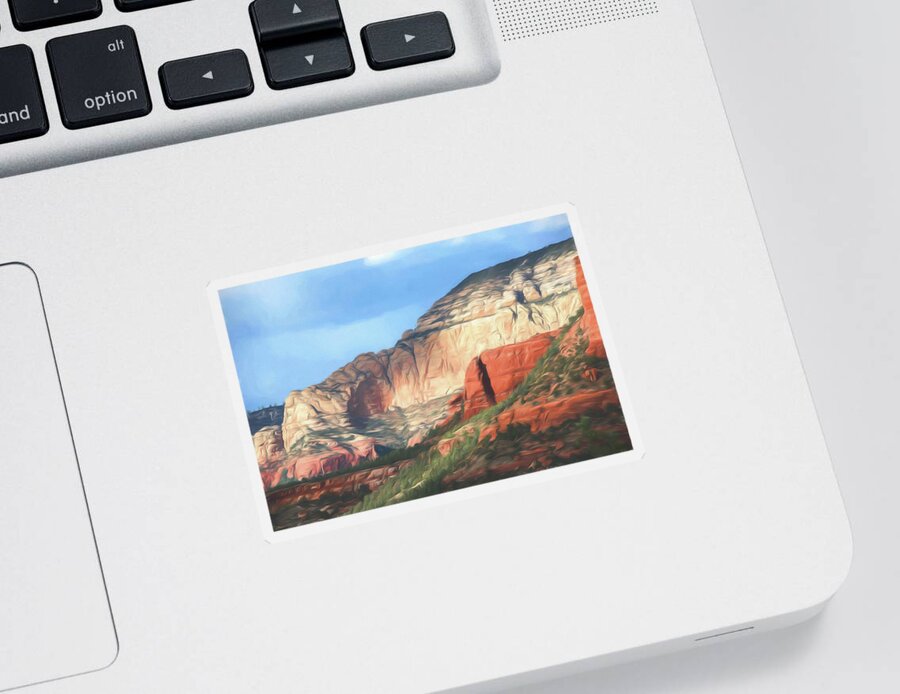 Sedona Sticker featuring the digital art Red Rock and Big Sky by Alan Goldberg