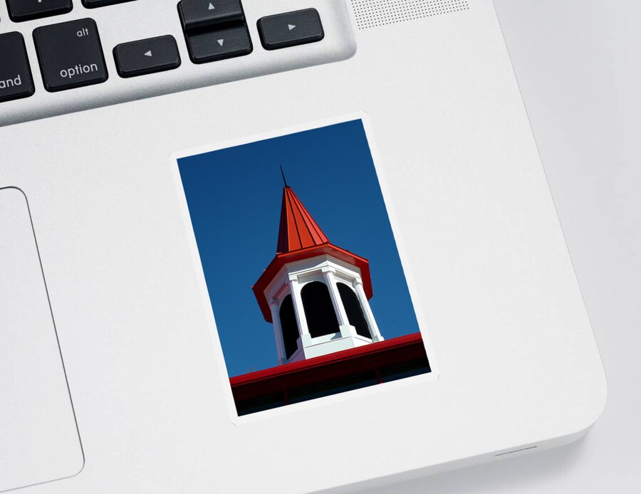 Architectural Sticker featuring the photograph Red Spire Against Blue Sky by Mike McBrayer