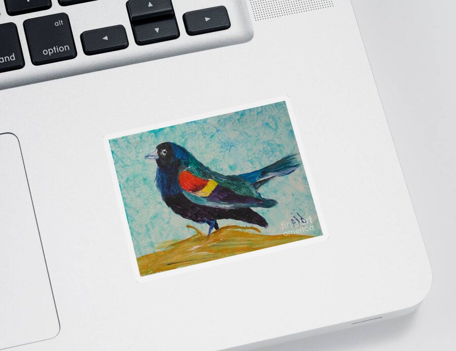 Red Sticker featuring the painting Redwinged Blackbird by Saundra Johnson