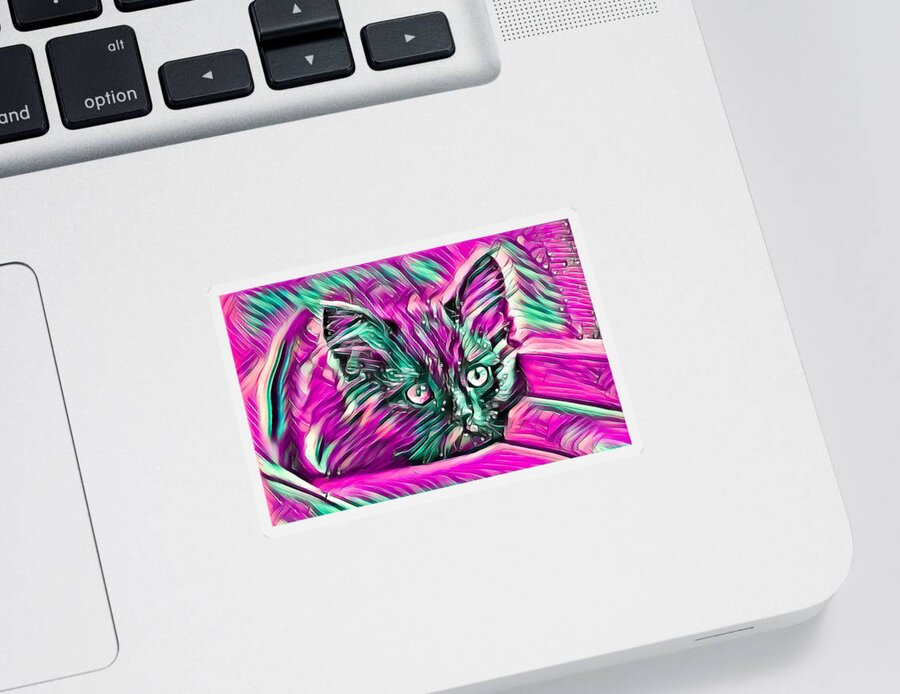Purple Sticker featuring the digital art Resting Kitten Abstract Purple by Don Northup