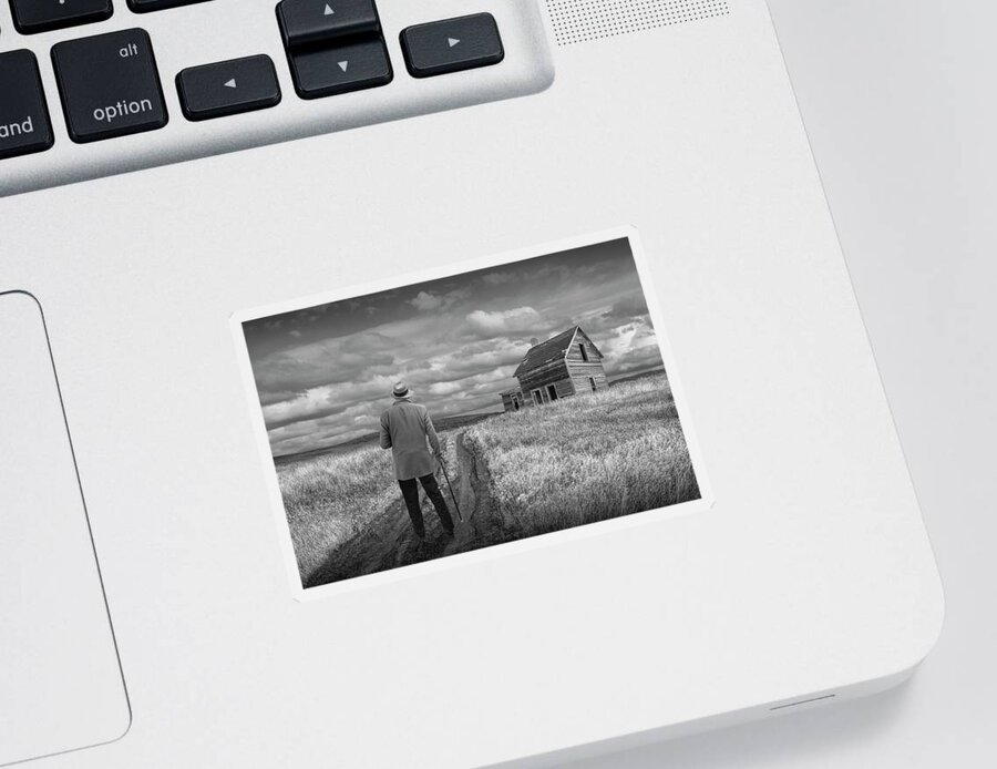 Farm Sticker featuring the photograph Revisiting the Old Homestead in Black and White by Randall Nyhof