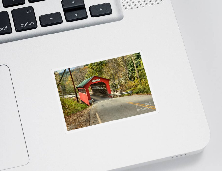 Chiselville Covered Bridge Sticker featuring the photograph Roaring Branch Brook Covered Bridge by Adam Jewell